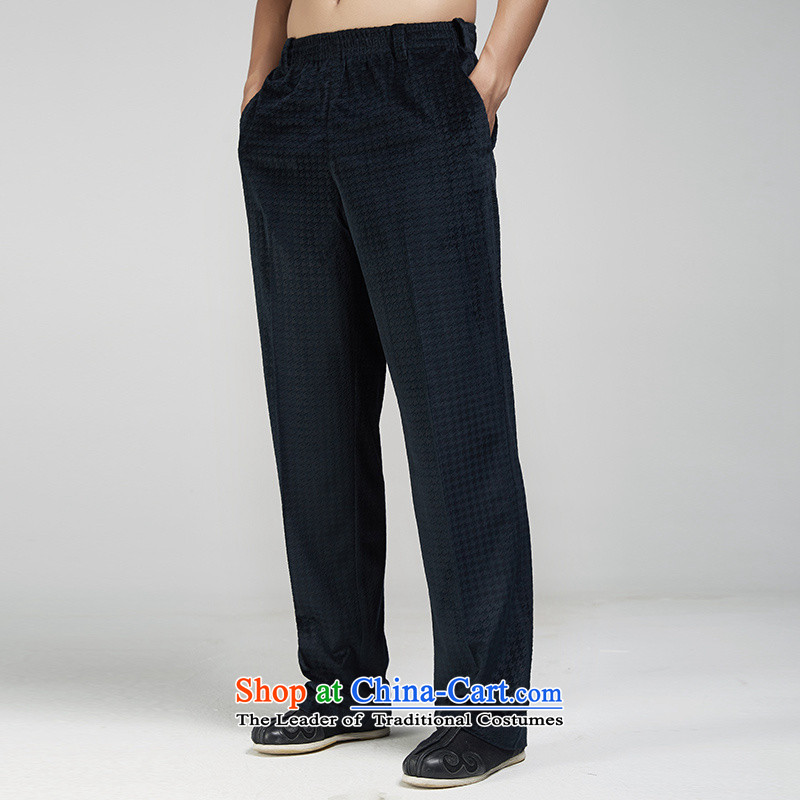 Fudo de 2015 good deeds velvet men Tang dynasty autumn and winter casual pants embroidery elastic waist Chinese China wind men dark blue 44/M, de fudo shopping on the Internet has been pressed.