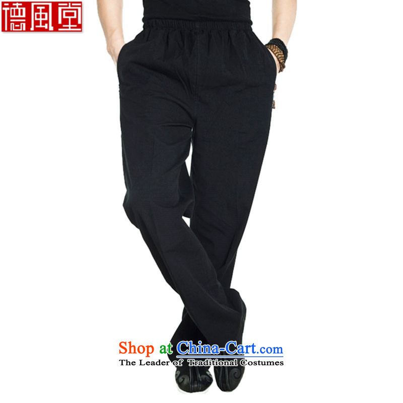 Fudo return to innocence de 2015 Cotton muslin spring and autumn Tang dynasty elastic casual pants Chinese trousers dual side pockets pristine China wind men black XXXL, de fudo shopping on the Internet has been pressed.