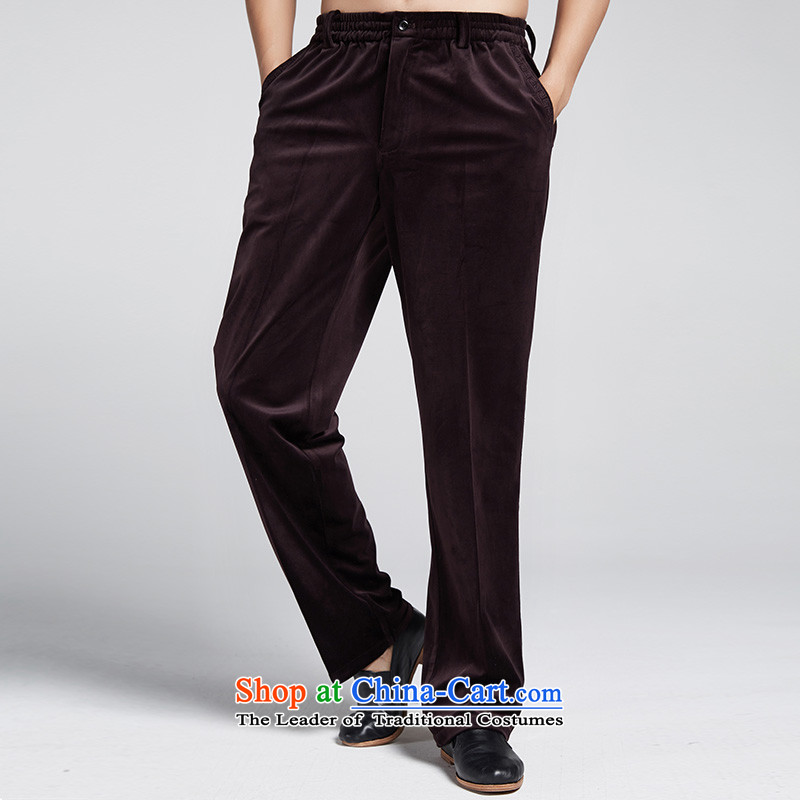 Fudo de passed through clouds  2015 autumn and winter Chinese men casual pants Tang Kim elastic waist trousers and velvet violet , L'Fudo shopping on the Internet has been pressed.