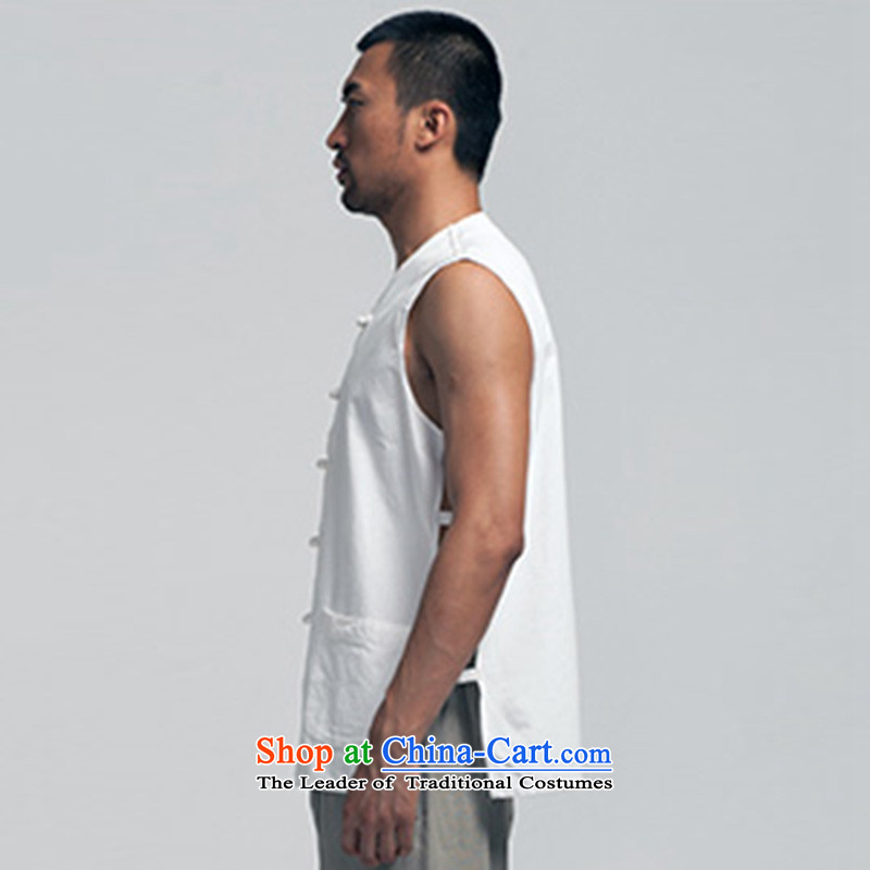 Fudo and hill, Pure cotton T-shirts Tang Dynasty style robes blacklead vests in Chinese shoulder sleeveless Khan Backing China wind men 2015 Summer white XXL, de fudo shopping on the Internet has been pressed.