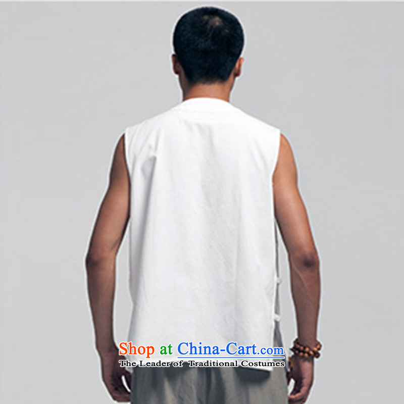 Fudo and hill, Pure cotton T-shirts Tang Dynasty style robes blacklead vests in Chinese shoulder sleeveless Khan Backing China wind men 2015 Summer white XXL, de fudo shopping on the Internet has been pressed.