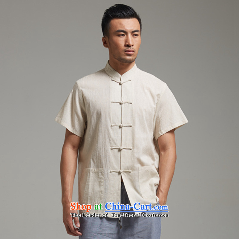 Fudo lonely image, 100% cotton short-sleeved blouses Tang XL new Chinese men's 2015 summer short-sleeved cornhusk yellow XL, Tak Fudo shopping on the Internet has been pressed.