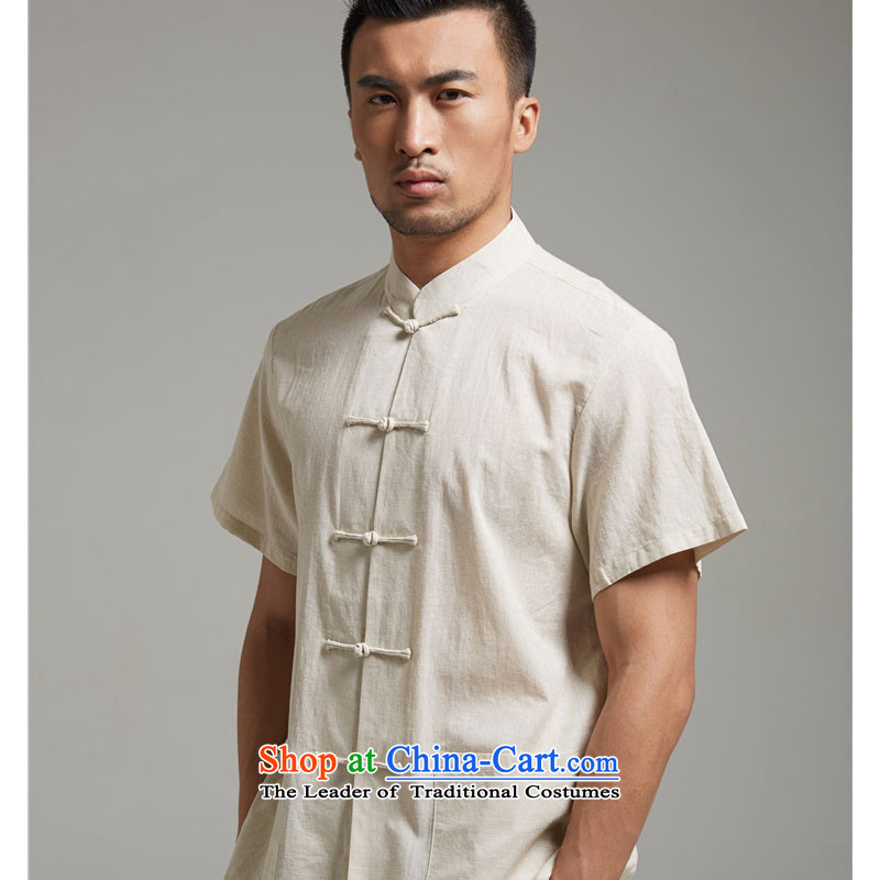 Fudo lonely image, 100% cotton short-sleeved blouses Tang XL new Chinese men's 2015 summer short-sleeved cornhusk yellow XL, Tak Fudo shopping on the Internet has been pressed.