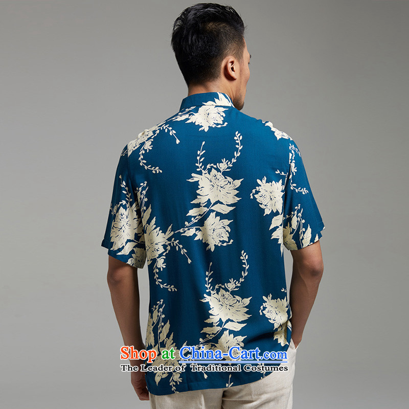 Fudo infected dust, short-sleeved Tang dynasty male and shirts 2015 Summer new large China wind men Chinese clothing lake blue XL, Tak Fudo shopping on the Internet has been pressed.