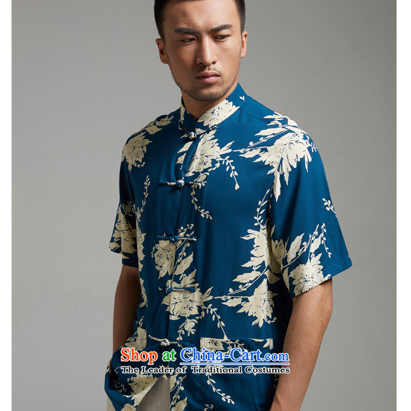 Fudo infected dust, short-sleeved Tang dynasty male and shirts 2015 Summer new large China wind men Chinese clothing lake blue XL, Tak Fudo shopping on the Internet has been pressed.