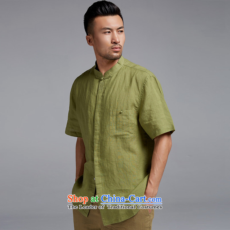 Fudo Beam House de 2015 new linen Chinese short-sleeved shirt with Tang Dynasty summer improved breathability and comfort China wind men dark green M de fudo shopping on the Internet has been pressed.