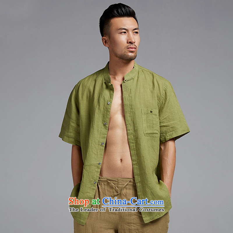 Fudo Beam House de 2015 new linen Chinese short-sleeved shirt with Tang Dynasty summer improved breathability and comfort China wind men dark green M de fudo shopping on the Internet has been pressed.