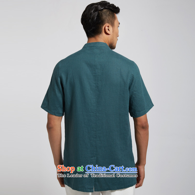 Fudo by world de linen improved Tang dynasty male short-sleeved shirt with Chinese 2015 Summer China Wind, dark green , XL, Sau San Tong.... wind shopping on the Internet