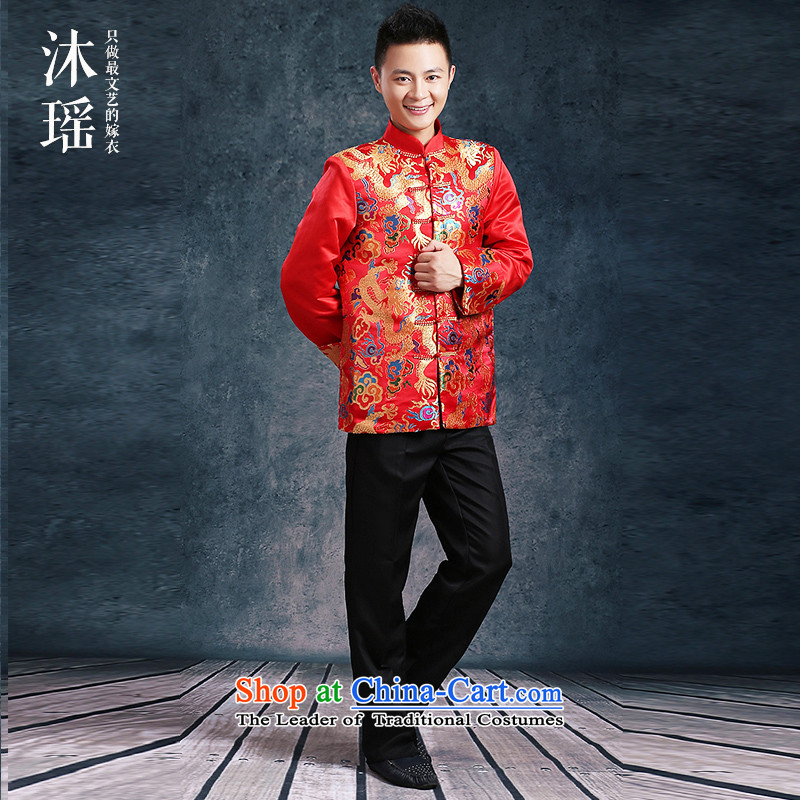 Bathing in the bridegroom Chinese style wedding suit Yao Classics bows services-soo marriage wo men serving Chinese tunic autumn and winter Tang Gown of worship men wear large thick red tailored red XL chest 130CM, Mu Yao , , , shopping on the Internet