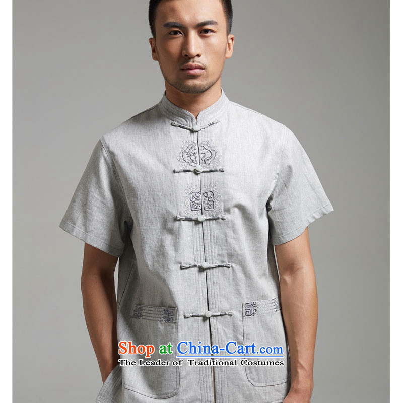 De Fudo Ka Shui Tang dynasty 2015 summer short-sleeved linen Chinese men detained in older leisure disc) China Wind Light Gray , L'Fudo shopping on the Internet has been pressed.