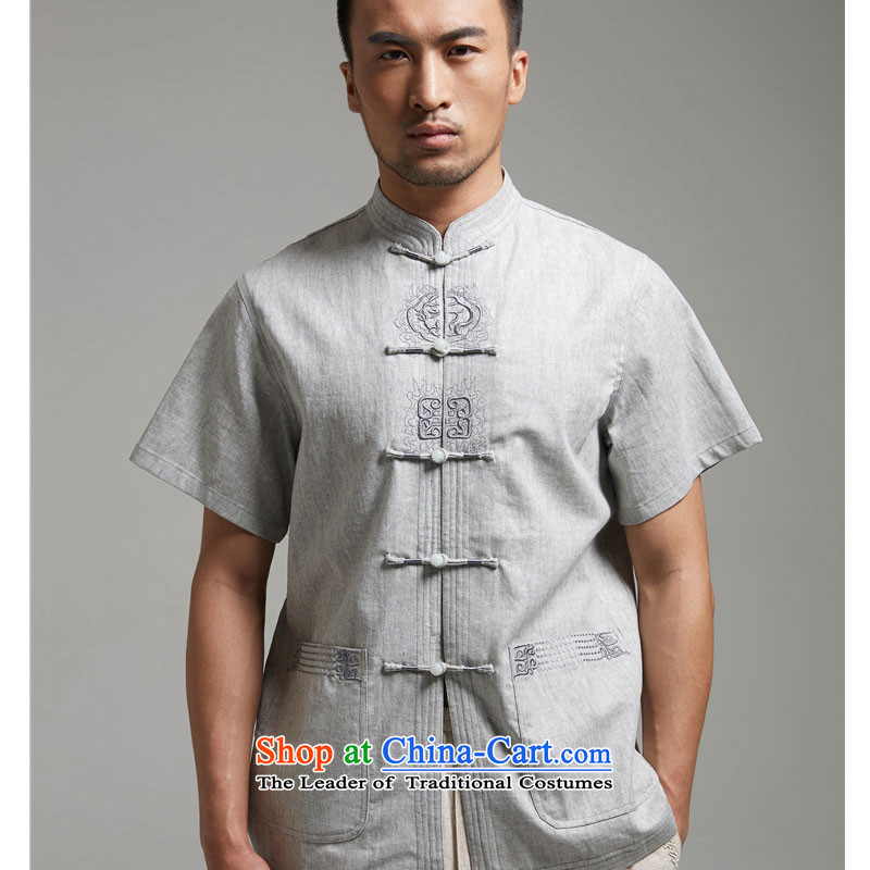 De Fudo Ka Shui Tang dynasty 2015 summer short-sleeved linen Chinese men detained in older leisure disc) China Wind Light Gray , L'Fudo shopping on the Internet has been pressed.