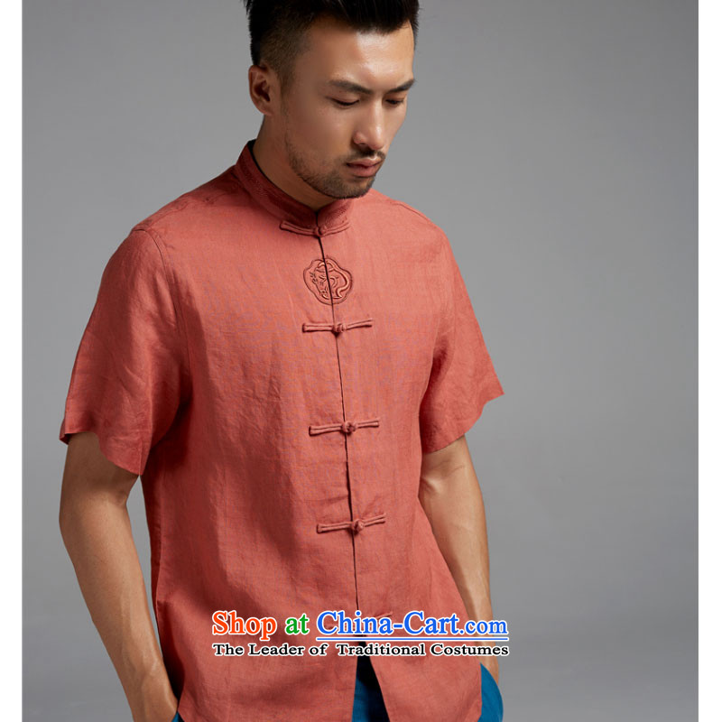 Fudo suspension Lung Tak linen short-sleeved shirt with new disk Tang detained men who are of Chinese China wind 2015 Summer Tangerine Orange M de fudo shopping on the Internet has been pressed.