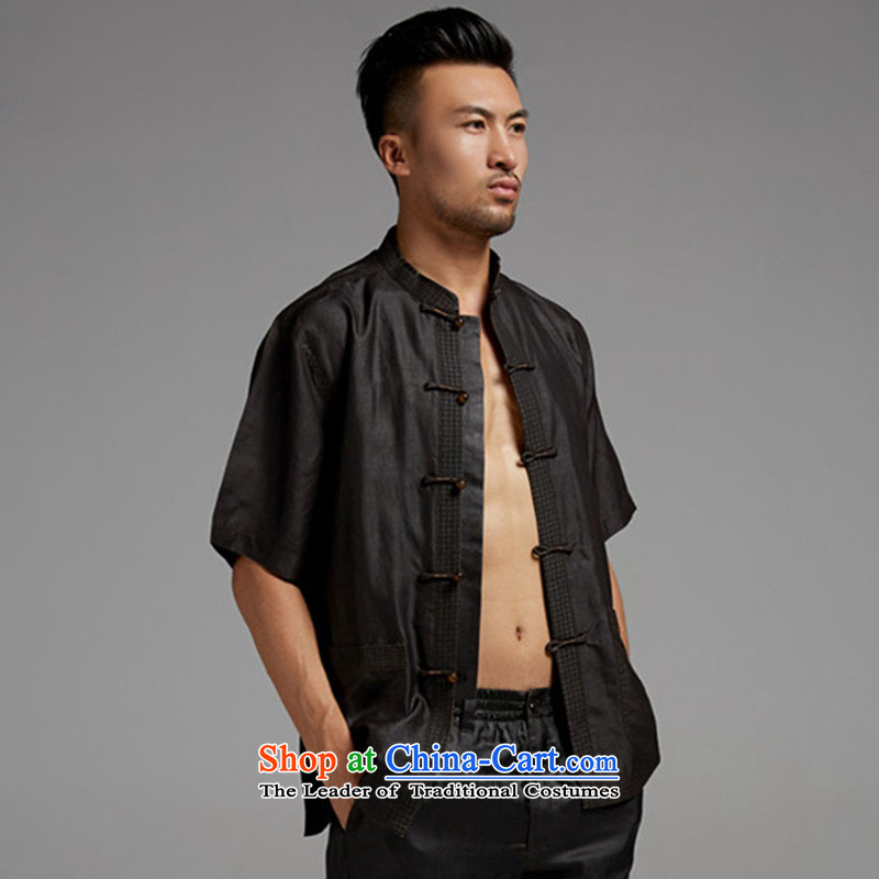 De Fudo lonely silk 2015 Summer men Tang Dynasty Chinese in short-sleeved shirt older men's China wind Black XL, Tak Fudo shopping on the Internet has been pressed.