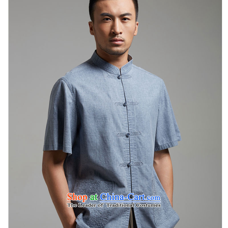 De Fudo Eater of Days Tang dynasty 2015 men's summer short-sleeved Chinese elderly in the improvement of Han-China wind men light blue M de fudo shopping on the Internet has been pressed.