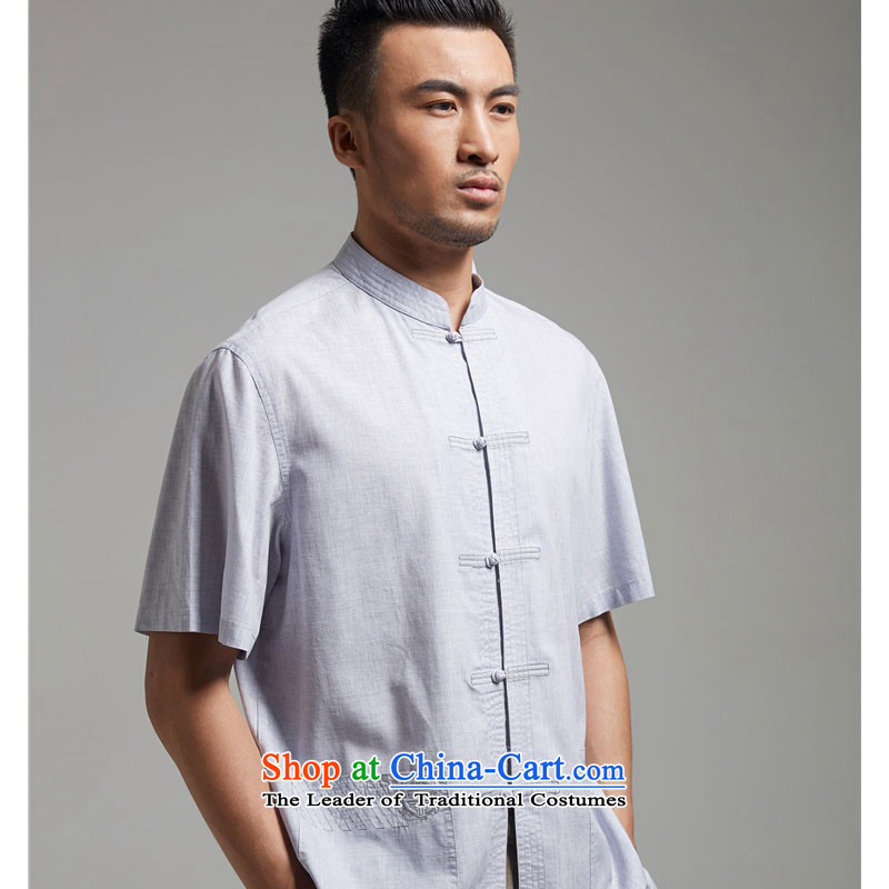 Fudo Xiao Chu Tak cotton linen collar Chinese short-sleeved men Tang dynasty 2015 Summer New China wind men light gray M de fudo shopping on the Internet has been pressed.
