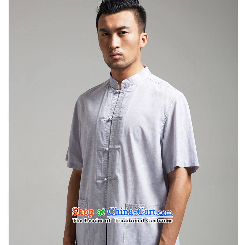 Fudo Xiao Chu Tak cotton linen collar Chinese short-sleeved men Tang dynasty 2015 Summer New China wind men light gray M de fudo shopping on the Internet has been pressed.