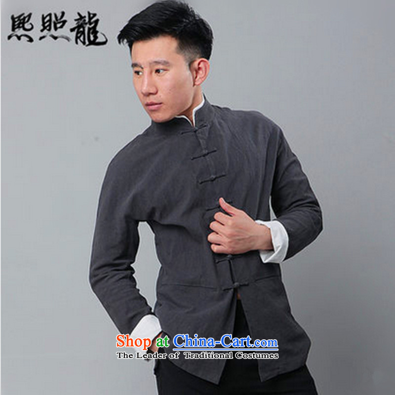Hee-yong new double snapshot high collar long-sleeved shirt Tang dynasty men's jackets cotton linen china wind Tang Dynasty White XL, Hee-snapshot (XZAOLONG lung) , , , shopping on the Internet