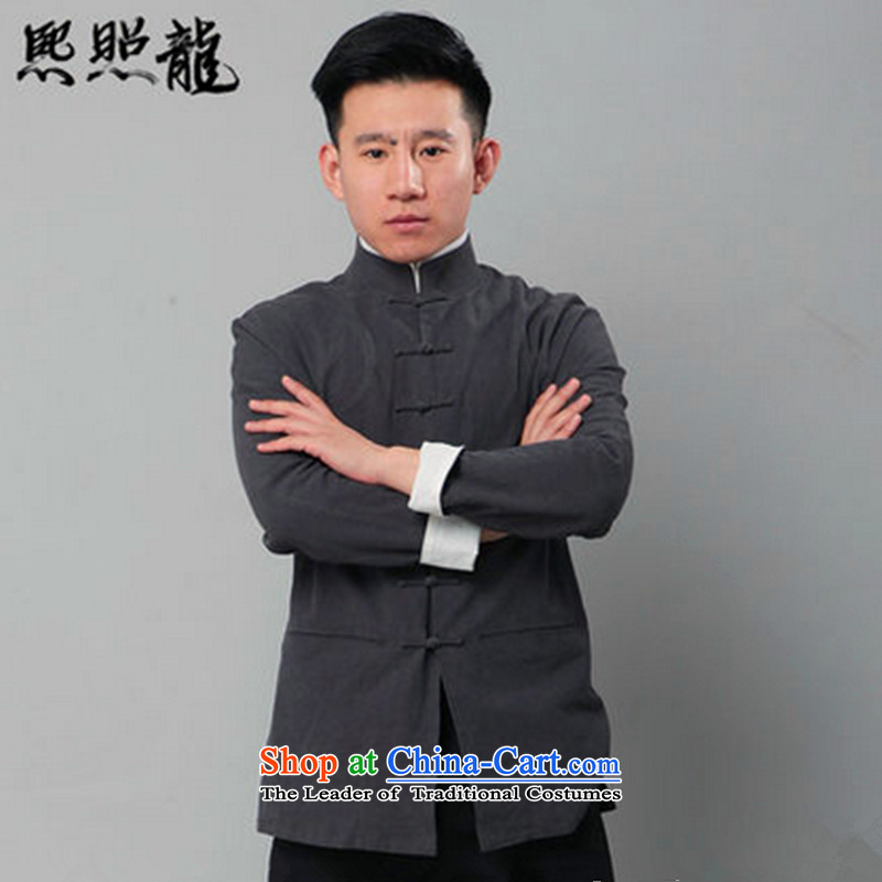Hee-yong new double snapshot high collar long-sleeved shirt Tang dynasty men's jackets cotton linen china wind Tang Dynasty White XL, Hee-snapshot (XZAOLONG lung) , , , shopping on the Internet