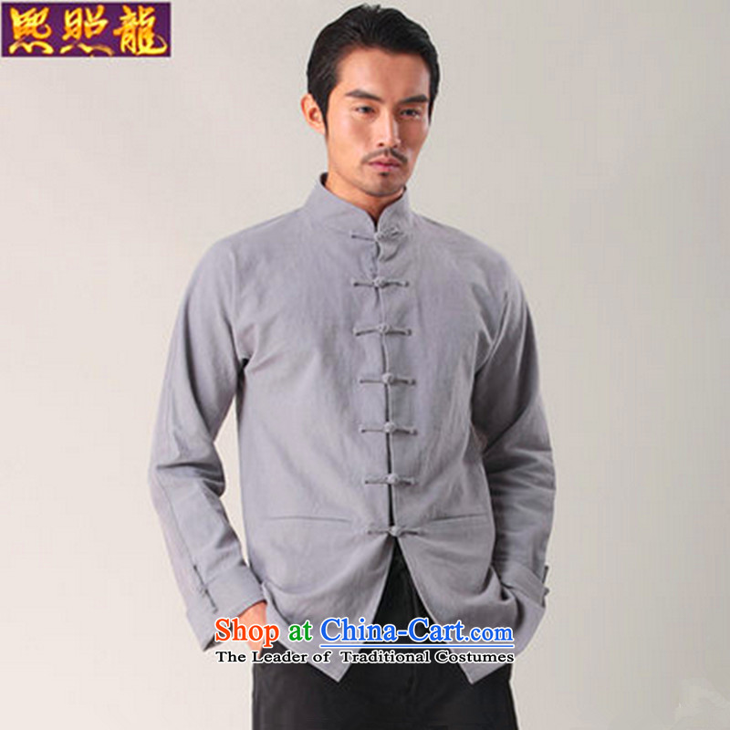 Hee-snapshot lung men wear long-sleeved shirt Tang dynasty China wind shirt cotton linen collar stylish shirt Han-men and Tang dynasty blue S, Hee-snapshot (XZAOLONG lung) , , , shopping on the Internet