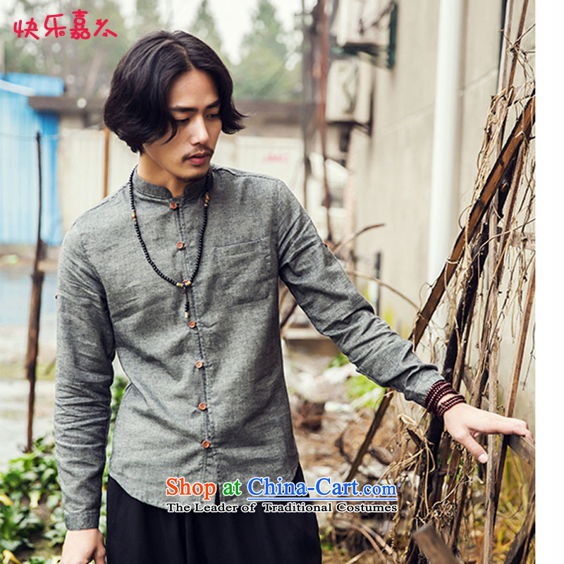 Card West Men's Mock-Neck Shirt Leisure Spring 2015 New Product China wind wood collar shirt clip C25 Carbon XL