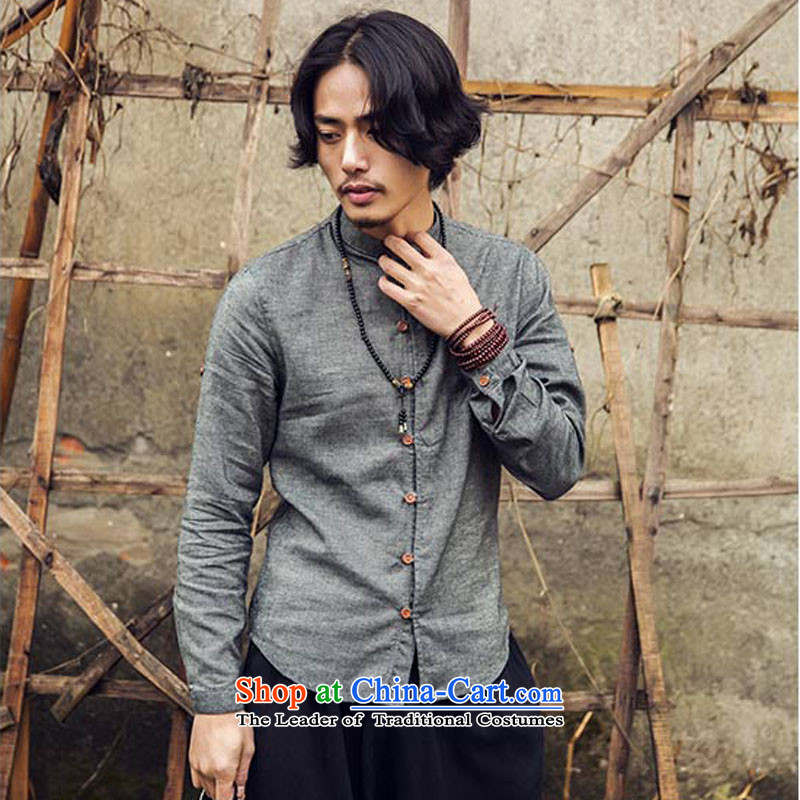 Card West Men's Mock-Neck Shirt Leisure Spring 2015 New Product China wind wood collar shirt clip C25 Carbon XL, Happy Corsican was shopping on the Internet has been pressed.