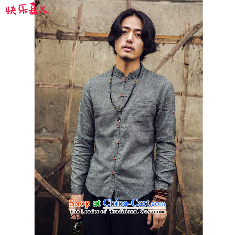 Card West Men's Mock-Neck Shirt Leisure Spring 2015 New Product China wind wood collar shirt clip C25 Carbon XL, Happy Corsican was shopping on the Internet has been pressed.
