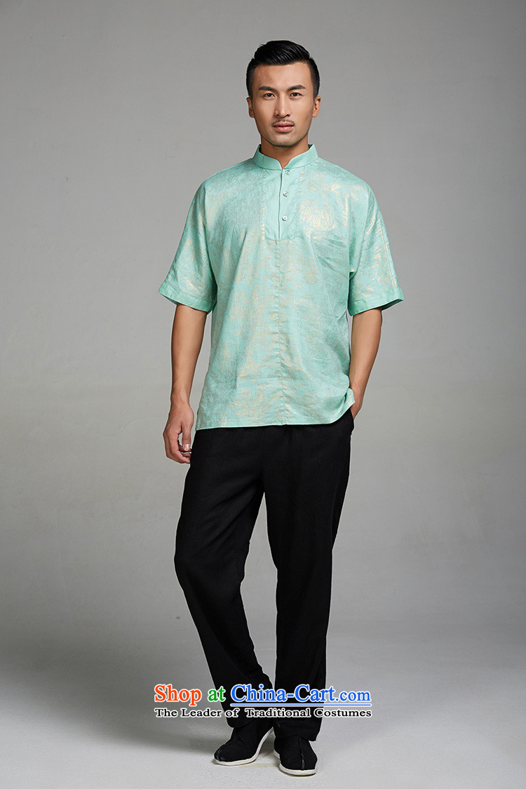 De Fudo Golden Lustre 2015 sprinkler Kim linen even shoulder Tang dynasty men T-shirt Chinese summer pullovers short-sleeved China wind men Chinese clothing light green M picture, prices, brand platters! The elections are supplied in the national character of distribution, so action, buy now enjoy more preferential! As soon as possible.