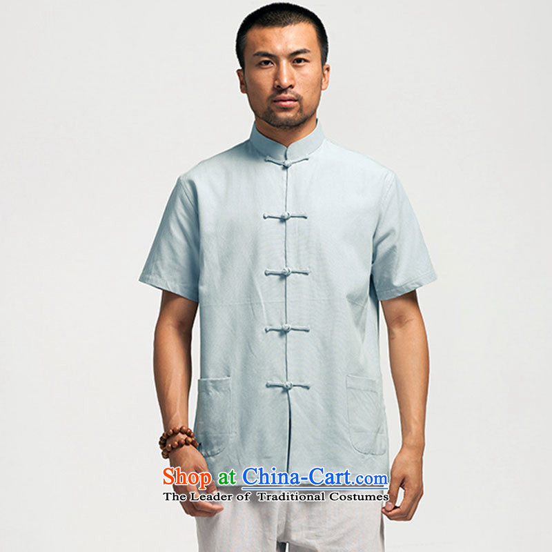 Fudo of de cotton 2015 Cotton short-sleeved Chinese shirt blacklead male summer Tang dynasty China wind-men-gray M de fudo shopping on the Internet has been pressed.