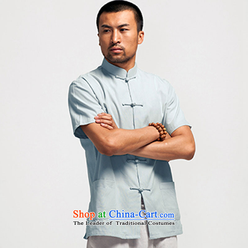 Fudo of de cotton 2015 Cotton short-sleeved Chinese shirt blacklead male summer Tang dynasty China wind-men-gray M de fudo shopping on the Internet has been pressed.