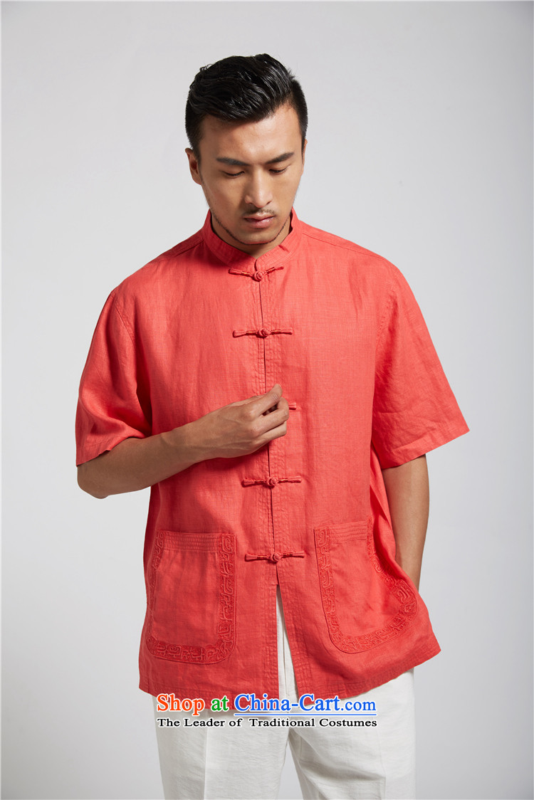 De Fudo upwind 2015 men's replace embroidery linen Tang Dynasty Chinese short-sleeved shirt of ethnic Chinese clothing light red XXXL picture, prices, brand platters! The elections are supplied in the national character of distribution, so action, buy now enjoy more preferential! As soon as possible.