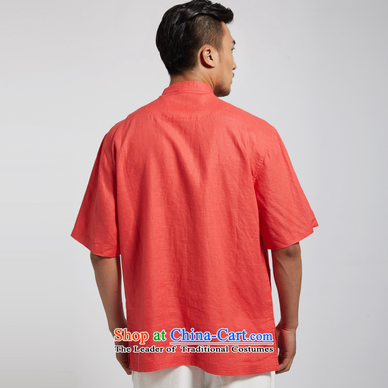 De Fudo upwind 2015 men's replace embroidery linen Tang Dynasty Chinese short-sleeved shirt of ethnic Chinese clothing light red XXXL, de fudo shopping on the Internet has been pressed.
