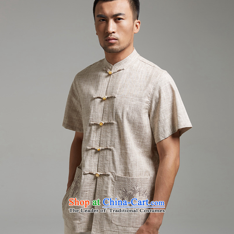 De Fudo Kwun bamboo 2015 new summer, a 100% linen embroidered bamboo Tang Dynasty Short-Sleeve Men of ethnic men in his shirt-sleeves XXXL, BLANDED de fudo shopping on the Internet has been pressed.