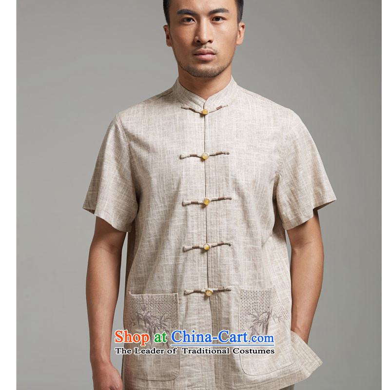 De Fudo Kwun bamboo 2015 new summer, a 100% linen embroidered bamboo Tang Dynasty Short-Sleeve Men of ethnic men in his shirt-sleeves XXXL, BLANDED de fudo shopping on the Internet has been pressed.