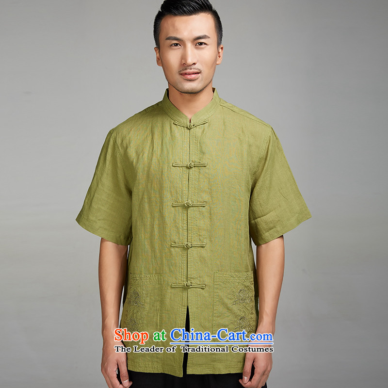 Fudo-yuk should, by 2015, older men linen Tang dynasty short-sleeved shirt embroidery summer China wind large Chinese clothing yellow and green , L'Fudo shopping on the Internet has been pressed.