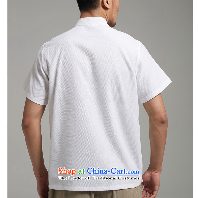 De Fudo High Energy 2015 Cotton Men Tang dynasty short-sleeved shirt with tie up Chinese embroidery chic facade Chinese clothing white 4XL, de fudo shopping on the Internet has been pressed.