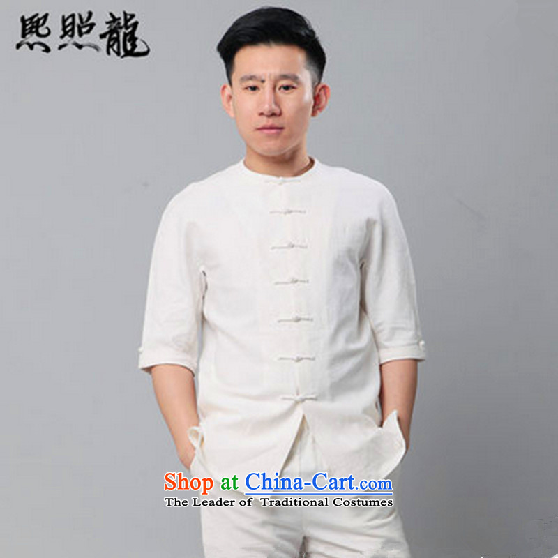 Hee-snapshot lung classic New Tang dynasty male short-sleeved knocked color round-neck collar short-sleeved shirt cotton linen china wind carbon S, Hee-snapshot (XZAOLONG lung) , , , shopping on the Internet