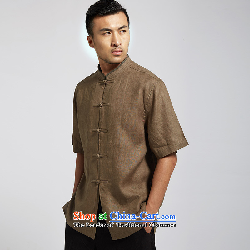 Fudo Pik-Ha Tak 2015 summer short-sleeved linen Tang dynasty male in his shirt-sleeves for summer collar Chinese comfortable Chinese clothing army green XXXL, de fudo shopping on the Internet has been pressed.