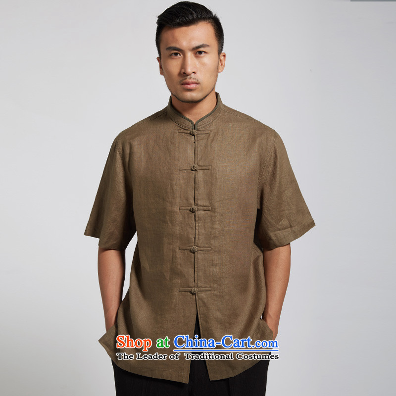 Fudo Pik-Ha Tak 2015 summer short-sleeved linen Tang dynasty male in his shirt-sleeves for summer collar Chinese comfortable Chinese clothing army green XXXL, de fudo shopping on the Internet has been pressed.