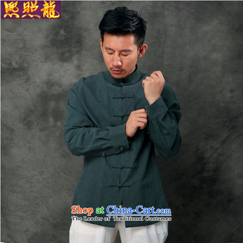 Hee-Snapshot Lung Men Tang long-sleeved shirt with cotton linen collar tray snap Chinese clothing retro NEW SHIRT White XL, Hee-snapshot (XZAOLONG lung) , , , shopping on the Internet