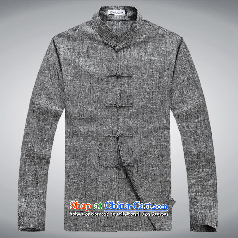 Genuine men on cotton linen cuff Tang Dynasty Package Men's Mock-Neck manual disk Chinese Tie long-sleeved Tang Dynasty Package on cotton linen cuff how many leisure wears the optional package khaki M/170, thre line (gesaxing and Tobago) , , , shopping on