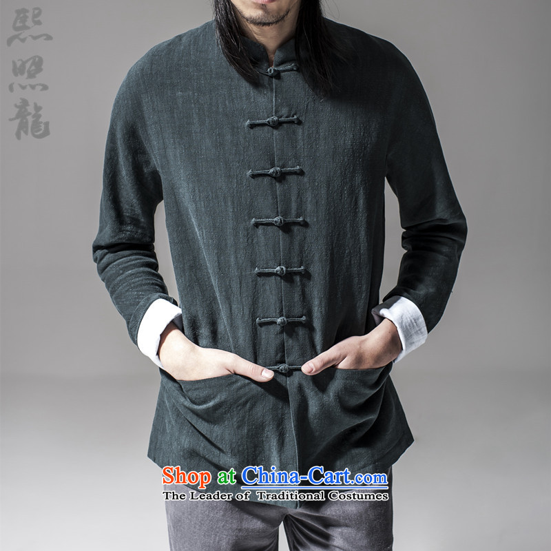 Hee-Snapshot Dragon 2015 new Chinese Han-Tang dynasty China Wind Jacket Taegeuk Service Men's Shirt Chinese Men's Mock-Neck dark green , L-hee (XZAOLONG snapshot lung) , , , shopping on the Internet