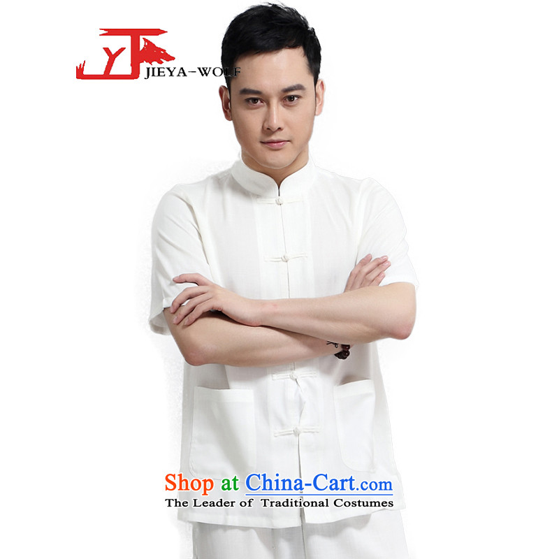 - Wolf JIEYA-WOLF, New Package Tang dynasty men's short-sleeved advanced cotton linen summer pure color minimalist, China wind men loaded, Kane mine-white A 170/M,JIEYA-WOLF,,, shopping on the Internet