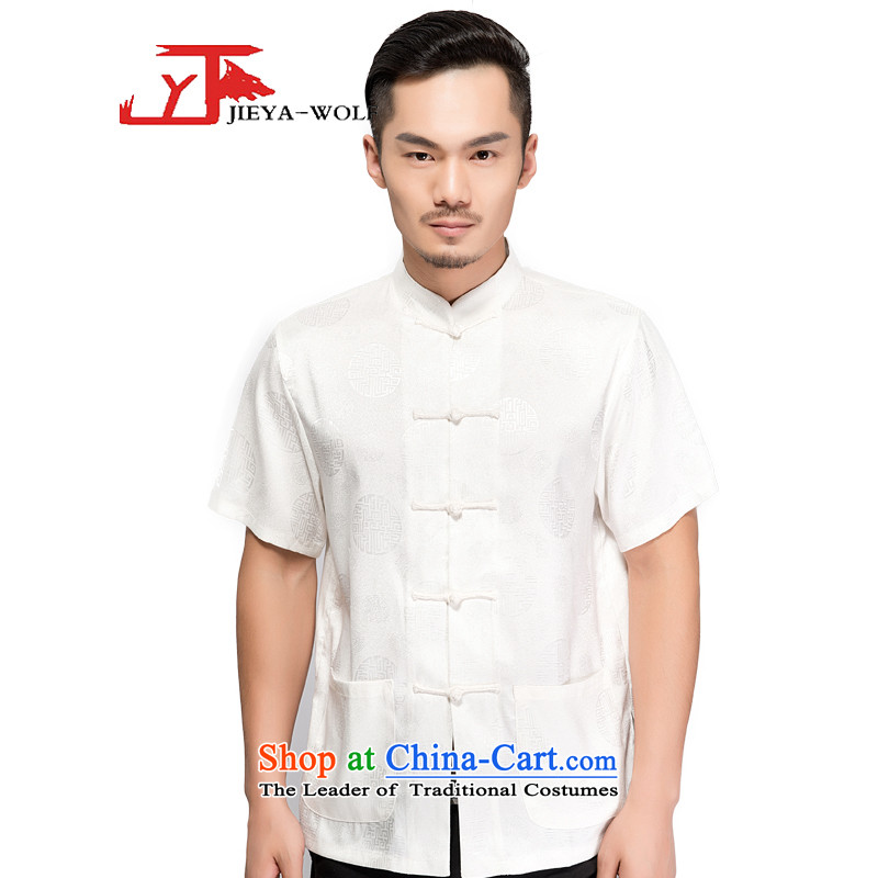 - Wolf JIEYA-WOLF, Tang dynasty men's short-sleeved T-shirt silk dome jubilee summer pure color, China wind manually loaded male odds white 170/M,JIEYA-WOLF,,, shopping on the Internet