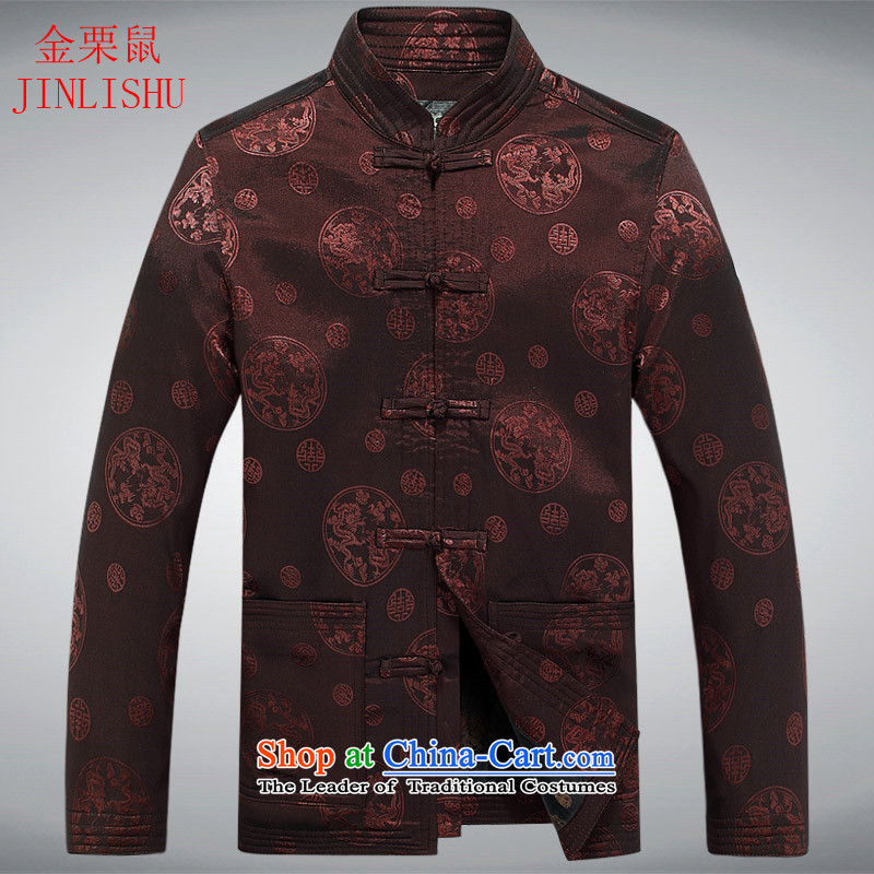 Kanaguri Mouse China wind spring and autumn and Tang dynasty Mock-neck national dress jacket single Tang dynasty coffee-coloredM