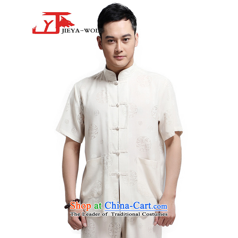 - Wolf JIEYA-WOLF, New Package Tang dynasty men's short-sleeved advanced thin cotton linen round dragon summer pure color, China wind men loading yellow 190/XXXL,JIEYA-WOLF,,, shopping on the Internet