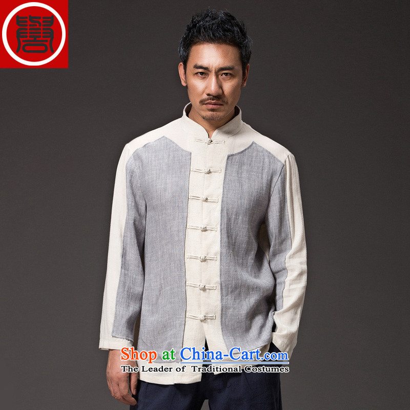 Renowned China wind Cheongsams Men long-sleeved shirt Sau San Chinese linen Men's Shirt clip and the Spring and Autumn period is light gray T-shirt jumbo (2XL), renowned (CHIYU) , , , shopping on the Internet