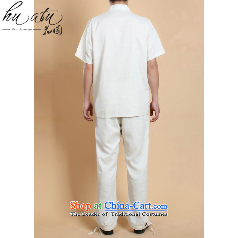 Figure for summer flowers New Men Tang Dynasty Chinese shirt national men will Kung Fu Tang dynasty cotton linen clothes short-sleeve packaged all White Kit 3XL, floral shopping on the Internet has been pressed.