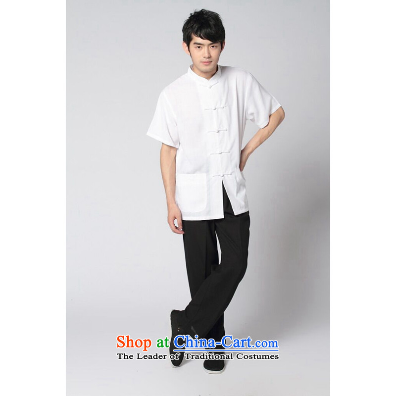 Dan smoke Tang dynasty and the new summer short-sleeved Tang Dynasty Tai Chi Kung Fu Services Package Chinese collar 4.5-60s soft cotton linen of the Tang dynasty and black trousers 3XL Kit