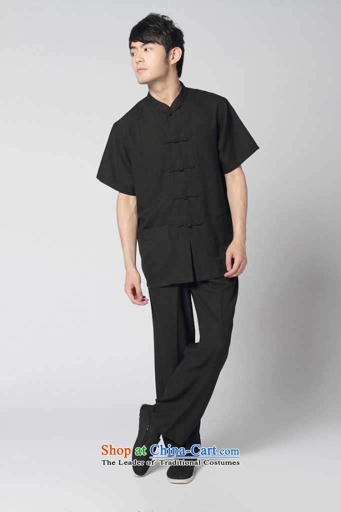 Floral Short-Sleeve Men Tang dynasty summer new Chinese collar Taegeuk services cotton linen solid color shirt comfort kit kung fu black 3XL picture, prices, brand platters! The elections are supplied in the national character of distribution, so action, buy now enjoy more preferential! As soon as possible.