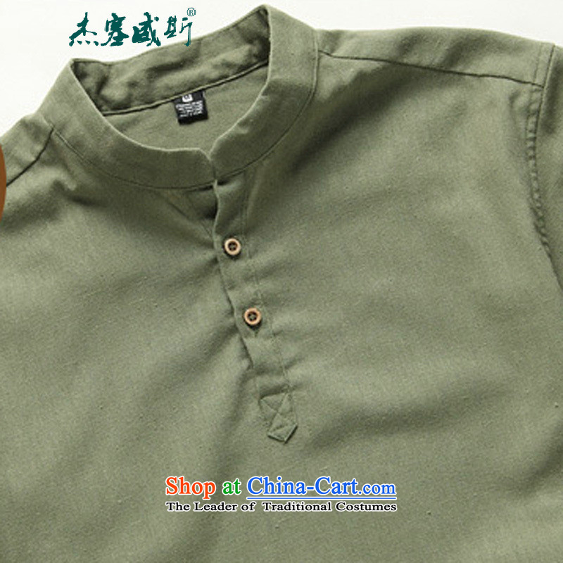 C.o.d. Jie in the summer of men linen short-sleeved large relaxd thin cotton linen collar short-sleeved shirt with beige , Tang Jie in Wisconsin, , , , shopping on the Internet